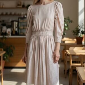 Vintage Eileen West Size 6 Pink 100% Cotton Jacquard Backless Midi Dress